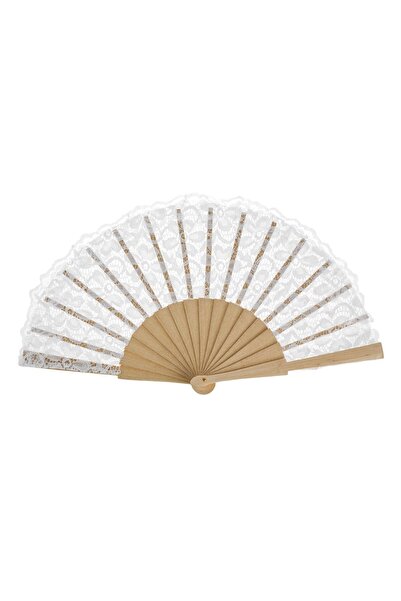 OEM White Wooden Fan with Lace 23cm