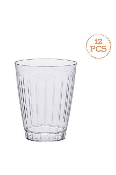 OEM Set Pahare Rotunde din Plastic Transparent cu Model Floral 300ml - 12buc