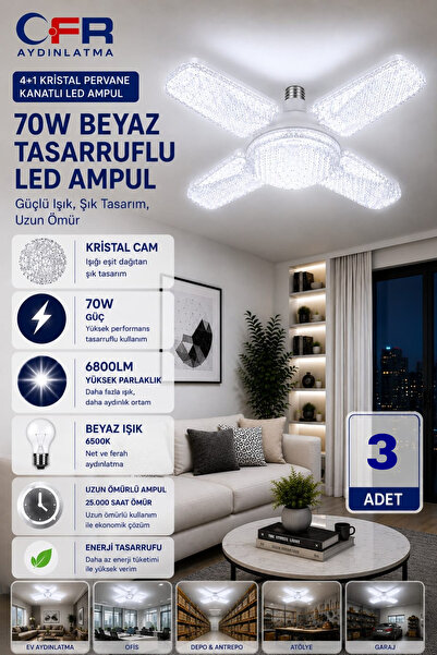 CFR LED AYDINLATMA 70W 6800 Lümen 4+1 Kristal Kanatlı LED Ampul – Beyaz Işık ...