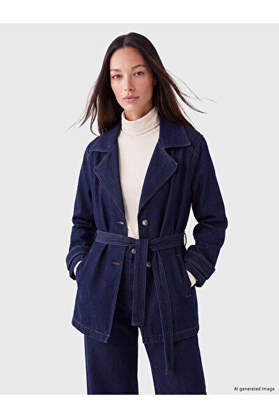 LC Waikiki Women's Jean Jacket with Shirt Collar and Belted Waist