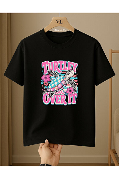 VİVA LORA Turtle Printed 100% Cotton Crew Neck Regular Unisex T-Shirt