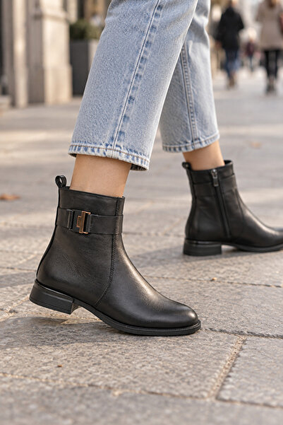 MT Women's Genuine Leather Casual Boots with Buckle Detail