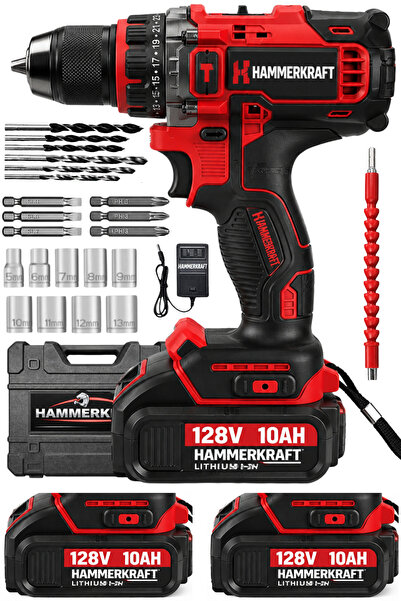 HAMMERKRAFT 25 Kademe Tork Ayarlı Çelik Mandrenli 24Parça Uç Setli Çift Vites...