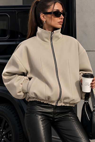 legends butik Γυναικείο μπουφάν Nubuck Look Puff Bomber με όρθιο γιακά, φερμο...