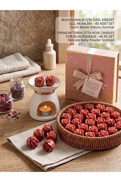MUBA KIDS 40'lı Set Özel Yapım Gül Formunda Organik (Soya) Buhurdanlık Mumu –...