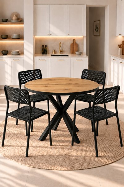 AVVİO Mila 90x90 Yuvarlak Yemek Masası 4 Kişilik Mutfak Masası Sandalye Takımı