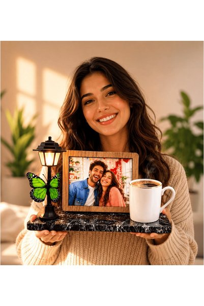 MEGA KANYON Porcelain Coffee Cup and Scented Glass Candle Set with Led Street Lamp with Special Photos for You