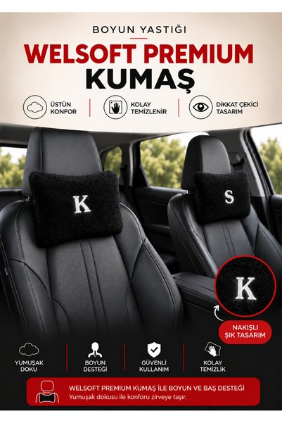 BeybiNest Oto Koltuk Başlık Yastığı Nakışlı Kişiselleştirilebilir Welsoft Kumaş 2 li set