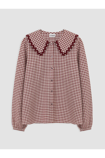 LC Waikiki Rmz Gi̇yi̇m Farkiyla Checkered Embroidered Gabardine Girls' Shirt