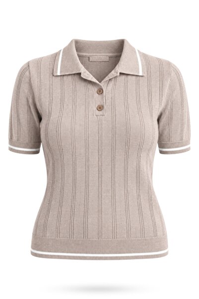 5in1Canpolat Mink Polo Collar Short Sleeve Knitted Sweater