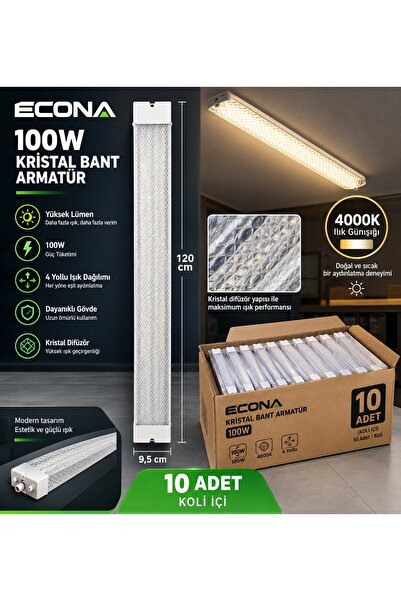 ECONA 10ADET......100W Kristal 4000K LED Bant Armatür 120 CM - DOĞAL GÜNIŞIĞI...