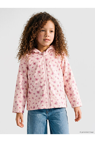 LC Waikiki Vizyon New Season Pink Hooded Girls' Raincoat