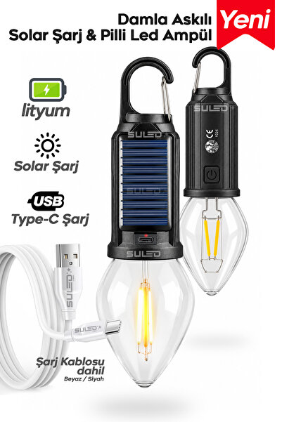 SULED Solar Şarjlı Damla Led Ampül Outdoor Kamp Bahçe Lambası Askılı Kırılmaz...