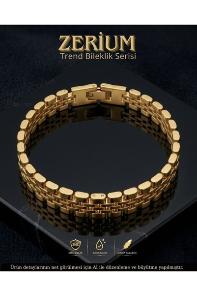 ZERİUM Women's Quality Steel Gold Color Bracelet Classic Watch Band Designed Model
