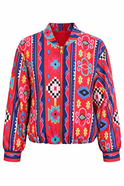 HAZELANNA Etnik Renkli Desenli Bomber Ceket