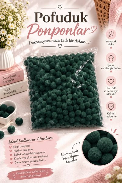hobimixhobimix Dark Green Soft Pompom 2 cm - 100 Pieces