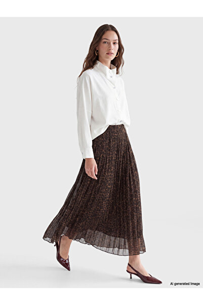 LC Waikiki Alita City Lcw Modest Brown Leopard Long Women's Skirt with a Diff...