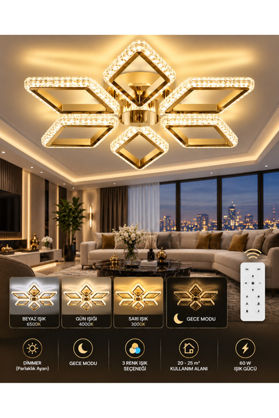 tavion lighting PLANET 6LI AVİZE 3 RENK LED ISIKLI SALON OTURMA ODASI AVİZE