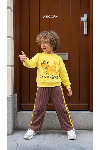 is kids wear Unisex Çocuk Simply The Besties Pamuklu Sweatshirt Ve Pantolon T...