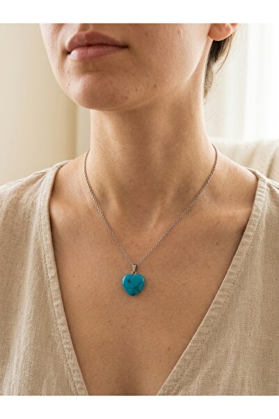 Generic Brand Turquoise Natural Stone Metal Chain Necklace