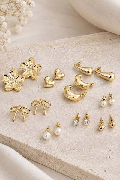 MRK 9 Pairs Earrings Set Floral Earrings