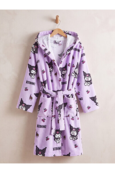 LC Waikiki Lcw Home Purple Velvet Printed Children's Bathrobe with Nevavm Dif...