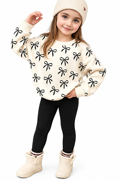 ninita kids Girl's Bow Patterned Sweatshirt Leggings Set |   Daily Sports Sty...