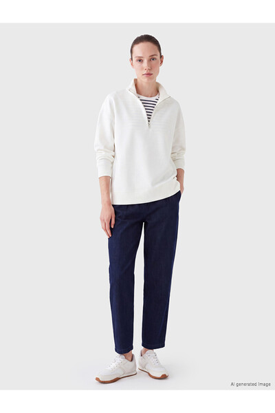 LC Waikiki Ozmarka New Season White High Collar Soft Touch Women's Sweatshirt