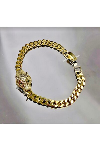 Kadın Gold Özel Seri Panter Başlı Zirkon Taşlı Gurmet Bileklik 19 Cm