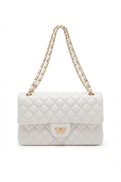 BK Bags & Accessories حقيبة يد وكتف نسائية كبيرة مبطنة ومحبوكة بسلسلة