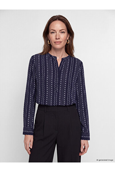 LC Waikiki Alita City Farkıyla Lcw Grace Navy Blue Viscose Patterned Scallope...