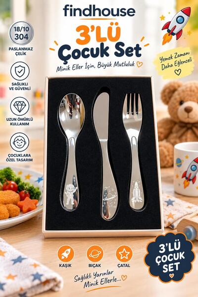 Bulika 3-8 Yaş Çocuk İçin Hediyelik Roket Desenli Kaşık , Çatal , Bıçak Seti ...