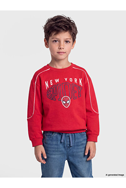 LC Waikiki Özmarka New Season Red Embroidered Boys' Sweatshirt