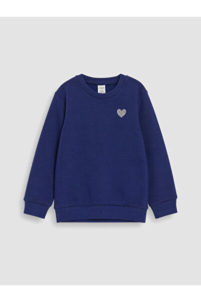 LC Waikiki Ozmarka New Season Navy Blue Heart Printed Girls' Sweatshirt