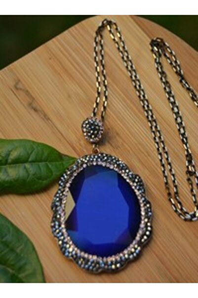 Stoneage Cat Eye Large Handmade Necklace - Blue -