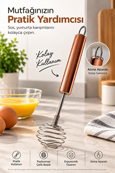 OpenCity Rose Renk Spiral Çırpıcı 20 cm Metal Gövdeli Asma Halkalı Pratik Yum...