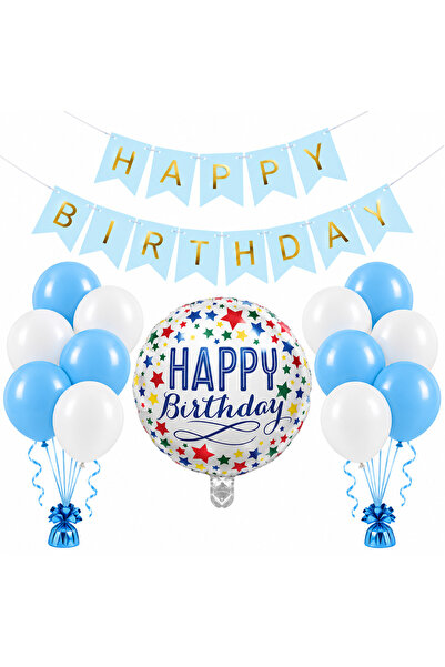 genaja Set Decor Aniversar Happy Birthday – Banner + Balon Folie Rotund + 10 ...