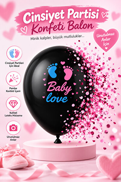 Yenilig Gender Party Baby Love Black Balloon with Pink Confetti – Gender Reve...