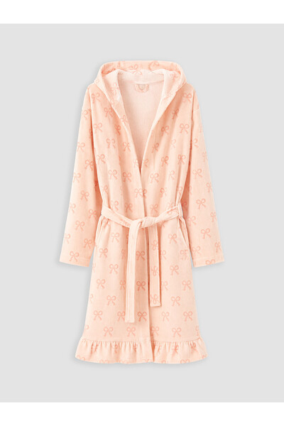 LC Waikiki Lcw Home Pink Velvet Printed Children's Bathrobe with Nevavm Diffe...