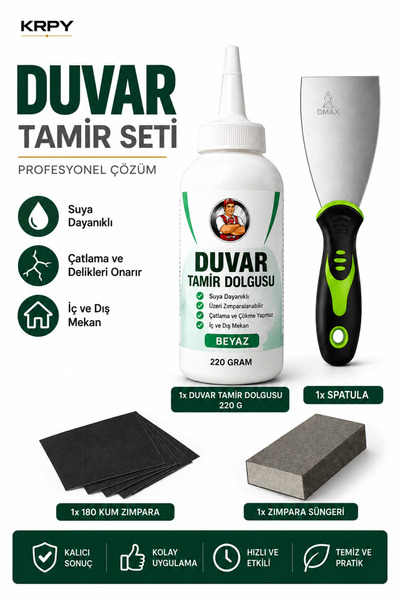 KRPY Duvar Tamir Dolgusu 220 Gram Beyaz – Duvar Çatlak ve Delik Onarıcı Macun...