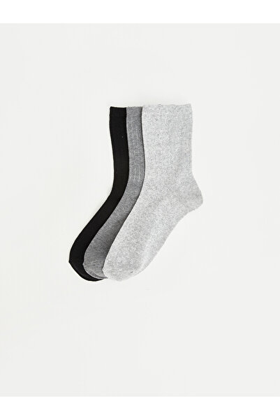 LC Waikiki Nevavm Gray Plain 3-Piece Pack Women's Socks with a Difference