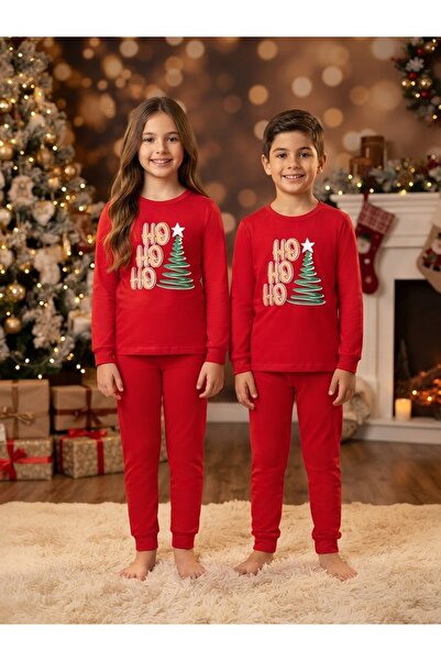 Chordi Children's Unisex Pine Tree Printed New Year Themed 100% Cotton Pajama...