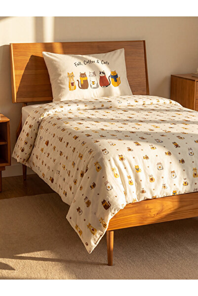 LC Waikiki Alita City Farkıyla Lcw Home Mixed Cat Pattern Cotton Single Duvet...