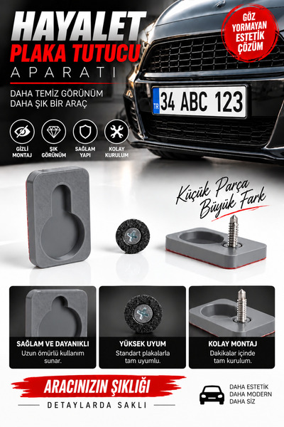 HEDİYEVİM SÖK TAK GİZLİ PLAKA APARATI HAYELAT PLAKA APARATI (SLİKON İLE MONTA...