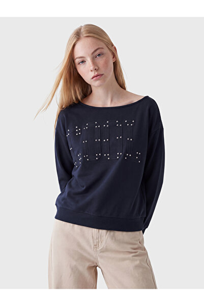 LC Waikiki Peak New Season Anthracite Boat Neck Embroidered Oversize Women's ...
