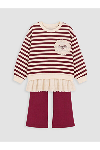 LC Waikiki Ruffled Striped Girls' Sweatshirt