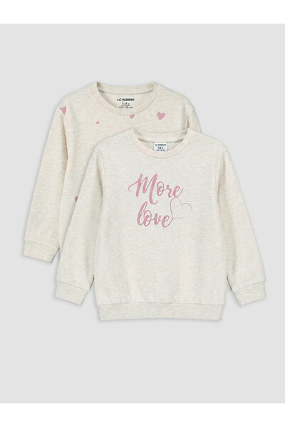LC Waikiki Rmz Gi̇yi̇m Farkiyla Printed Girls' Sweatshirt 2-Pack