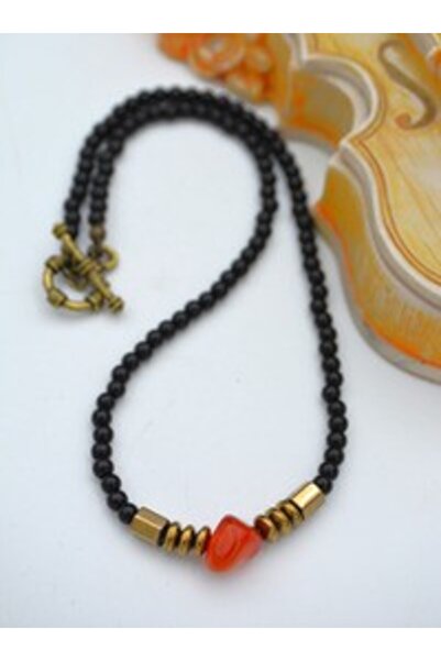 Stoneage Onyx Hematite and Agate Stone Necklace - Black -