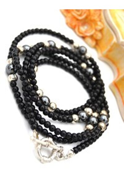 Stoneage Long Onyx Stone Necklace - Black -