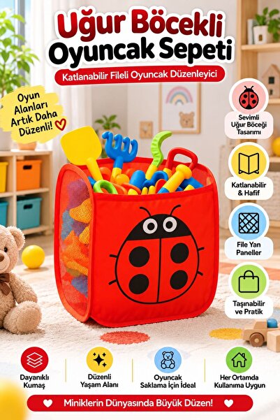 Razmo Ladybug Toy Basket – Foldable Mesh Toy Organizer